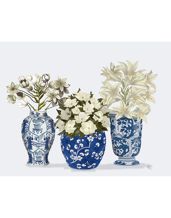 Chinoiserie Flower Trio 3, Blue, Art Print | FabFunky