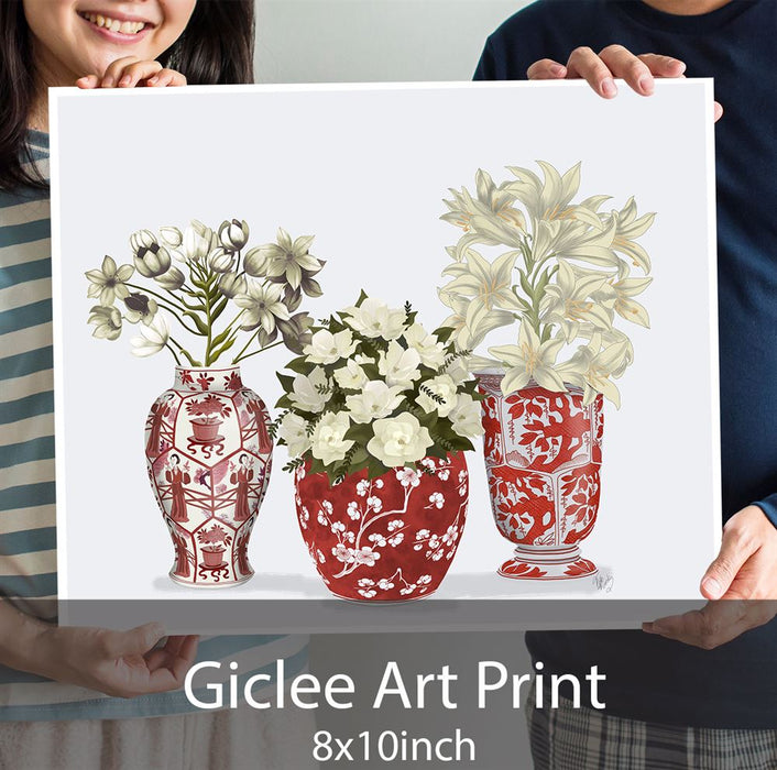 Chinoiserie Flower Trio 3, Red, Art Print | Print 18x24inch