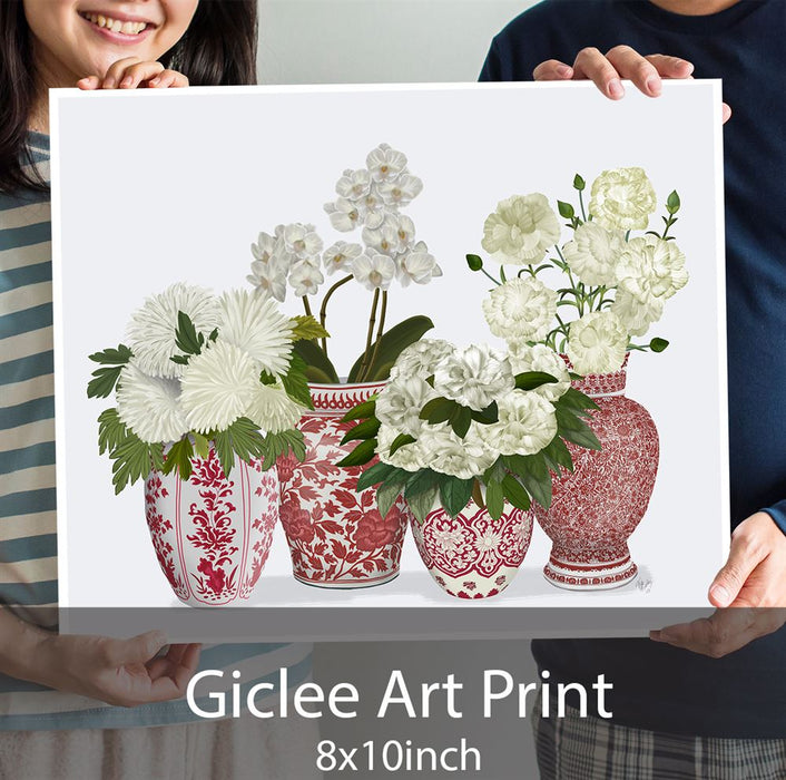 Chinoiserie Flower Quartet 1, Red, Art Print | Print 18x24inch