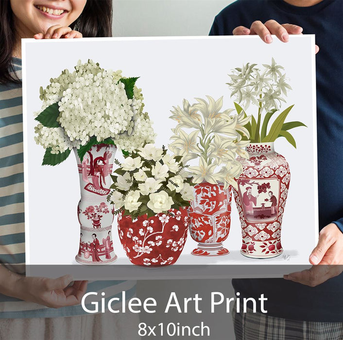 Chinoiserie Flower Quartet 2, Red, Art Print | Print 18x24inch