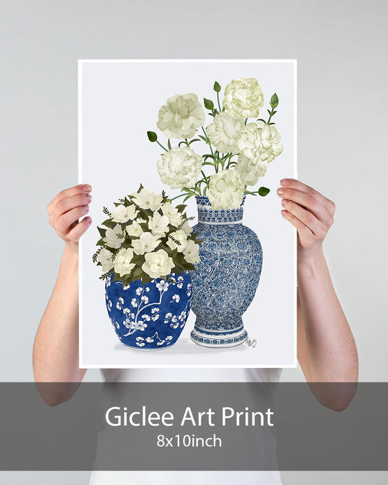 Chinoiserie Flower Duo 1, Blue, Art Print | Print 18x24inch