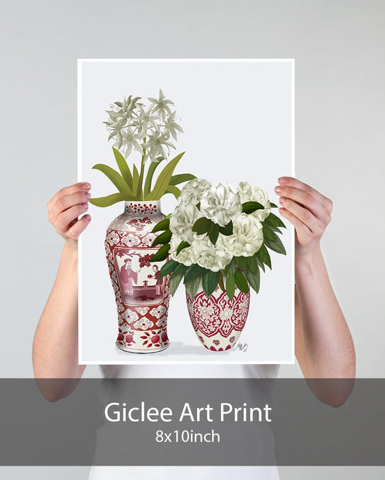Chinoiserie Flower Duo 2, Red, Art Print | Print 18x24inch