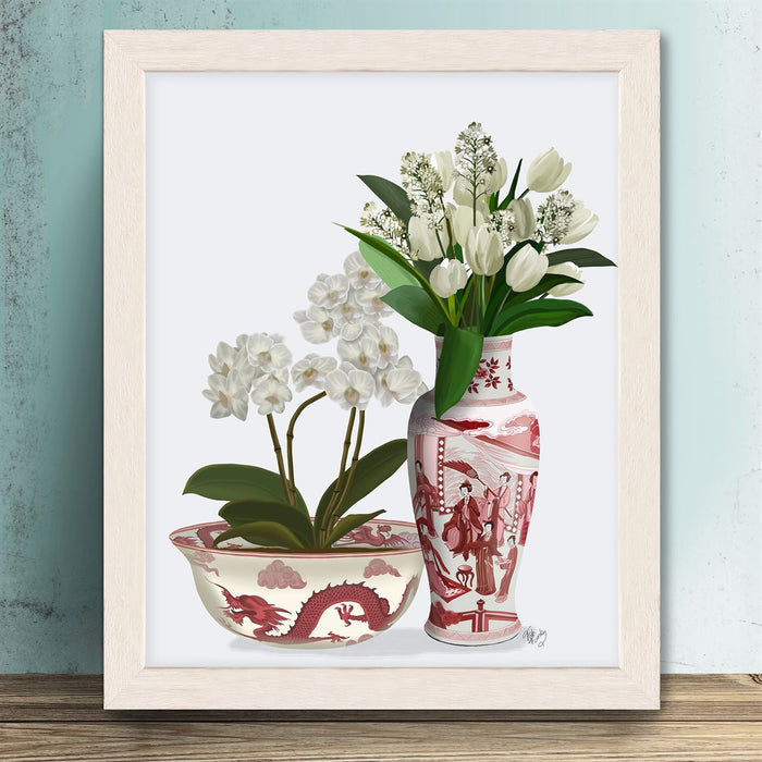 Chinoiserie Flower Duo 4, Red, Art Print | Print 14x11inch
