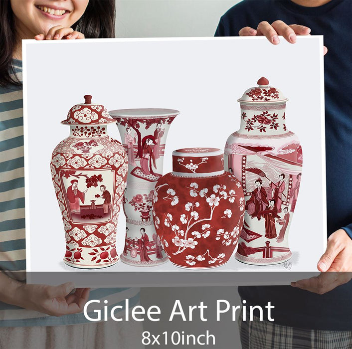 Chinoiserie Vase Quartet 1, Red, Art Print | Print 18x24inch