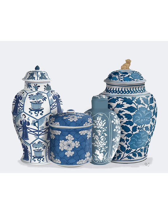 Chinoiserie Vase Quartet 2, Blue, Art Print | FabFunky