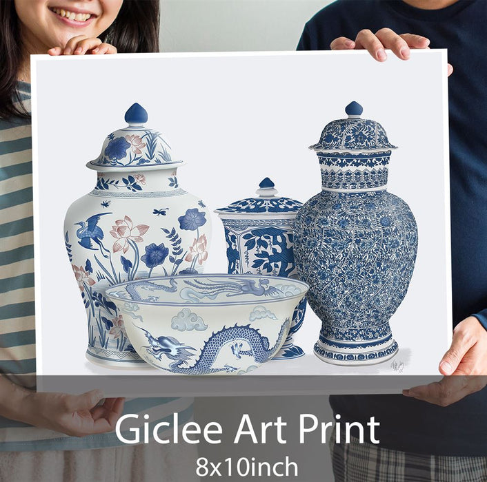 Chinoiserie Vase Quartet 3, Blue, Art Print | Print 18x24inch