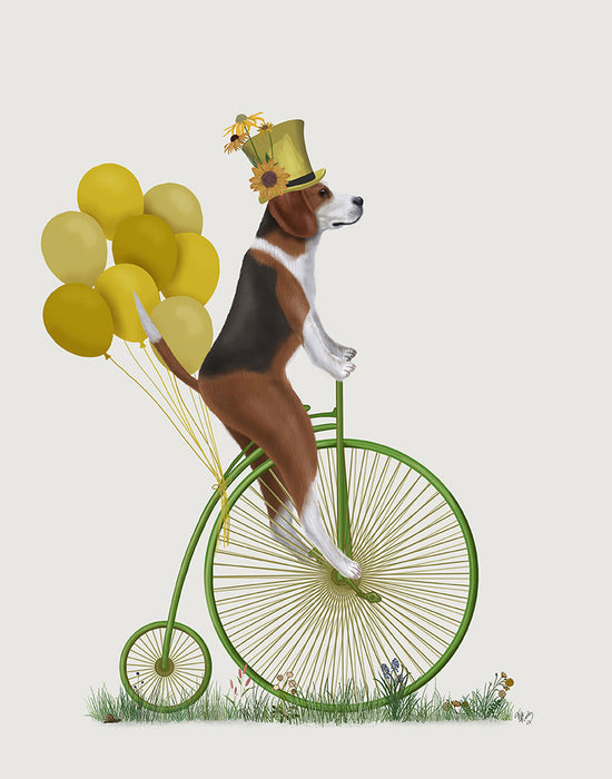 Beagle on Penny Farthing, Dog Art Print, Wall art | FabFunky