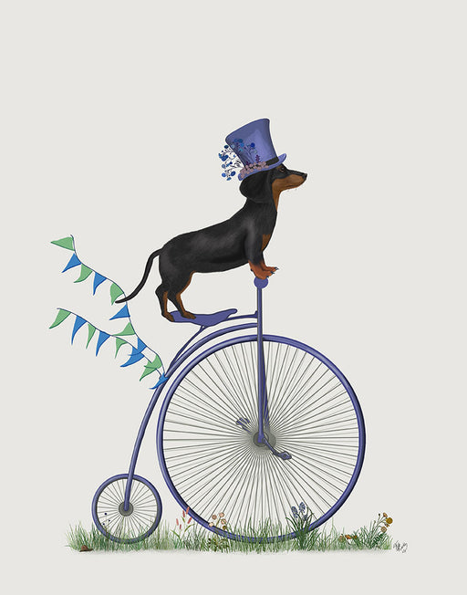 Dachshund on Penny Farthing, Dog Art Print, Wall art | FabFunky