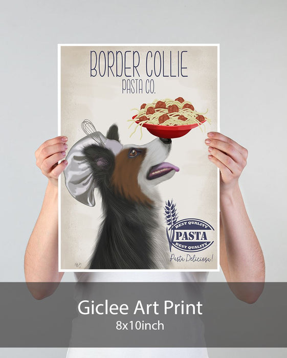 Border Collie Tricolour Pasta Cream, Dog Art Print, Wall art | Print 18x24inch