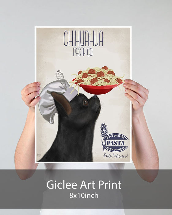 Chihuahua Black Pasta Cream, Dog Art Print, Wall art | Print 18x24inch