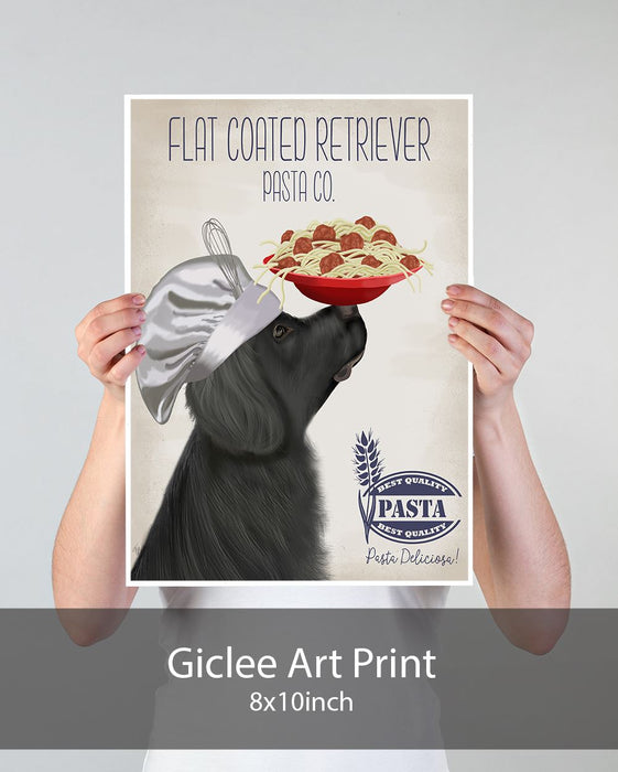 Flat Coated Retriever Pasta Cream, Dog Art Print, Wall art | Print 18x24inch