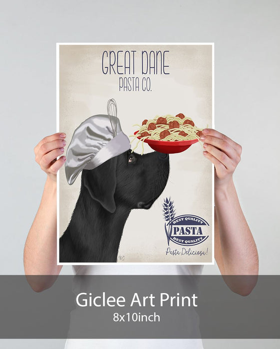 Great Dane Black Pasta Cream, Dog Art Print, Wall art | Print 18x24inch