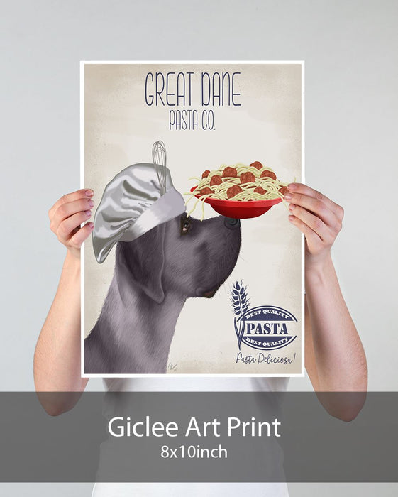 Great Dane Blue Pasta Cream, Dog Art Print, Wall art | Print 18x24inch