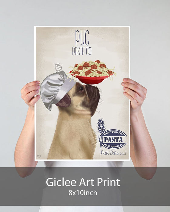 Pug Fawn Pasta Cream, Dog Art Print, Wall art | Framed Black