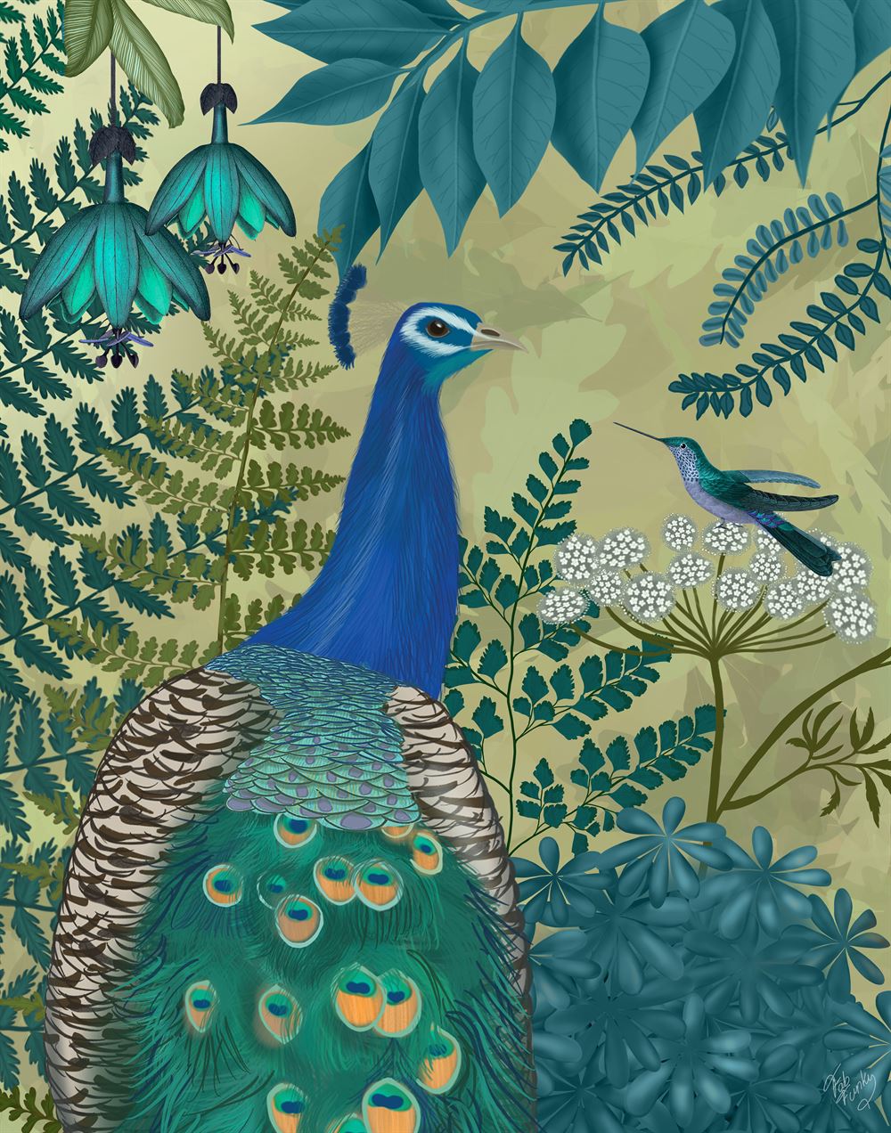 Peacock Garden 2 on Gold , Art Print, Wall Art — FabFunky