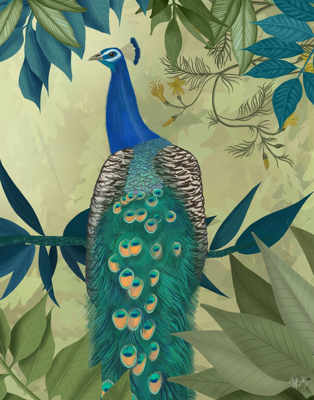 Peacock On Branch , Art Print, Wall Art — FabFunky