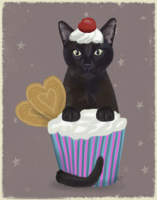 Black Cat Cupcake, Art Print, Wall Art | FabFunky
