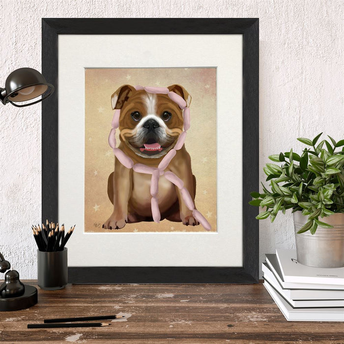 English Bulldog Sausages, Dog Art Print, Wall Art | Canvas 18x24inch