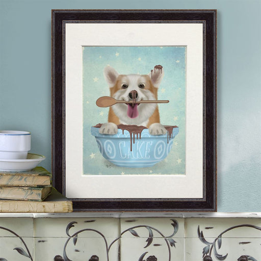 Corgi Cake Bowl, Dog Art Print, Wall Art | Print 14x11inch