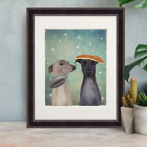 Greyhound Pancake Day, Dog Art Print, Wall Art | Framed White