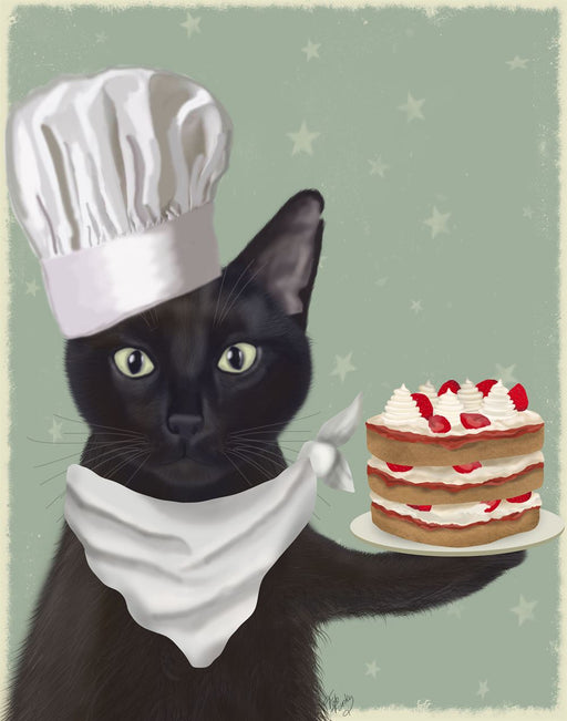 Black Cat Strawberry Cake, Art Print, Wall Art | FabFunky