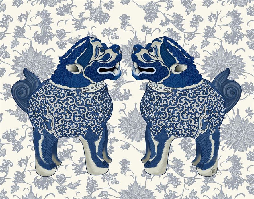 Foo Dog Twins Blue and White Chinoiserie Art Print | FabFunky