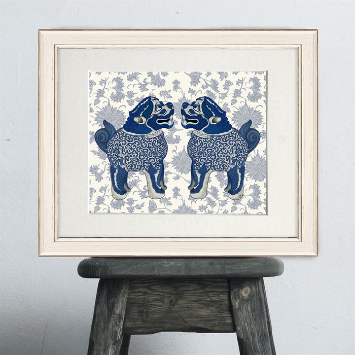 Foo Dog Twins Blue and White Chinoiserie Art Print | Print 14x11inch