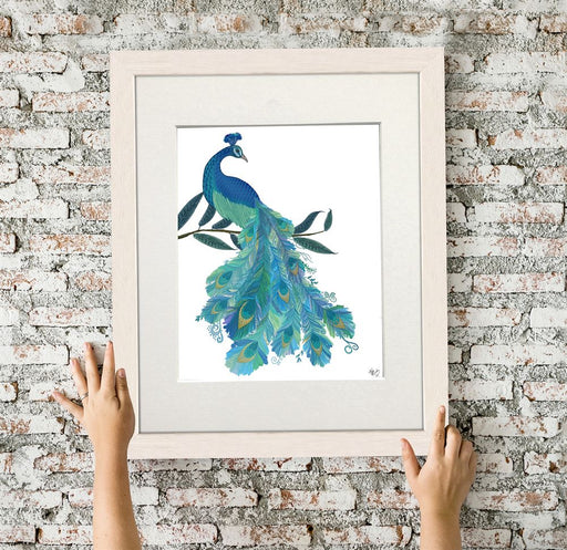Peacock with Doodle Tail on White , Art Print, Wall Art | Print 14x11inch