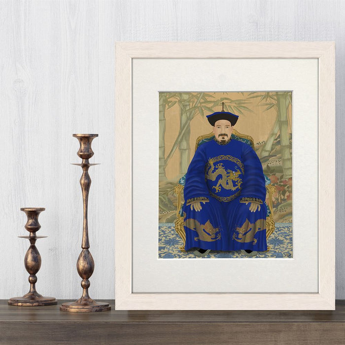 Emperor 2 Blue in Garden, Art Print, Wall Art | Framed White