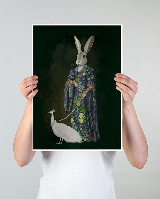 Ophelia Dolton Hare and White Peacock Limited Edition, Fine Art Print | Ltd Ed Canvas 18x24inch