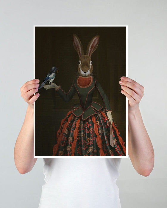Portia Honeysuckle Hare and Magpie Limited Edition, Fine Art Print | Ltd Ed Canvas 18x24inch