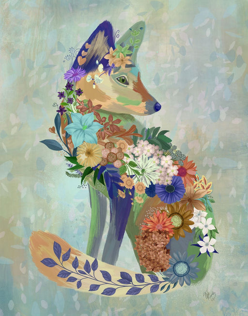 Fantastic Florals Fox, Sitting, Art Print, Canvas, Wall Art | FabFunky