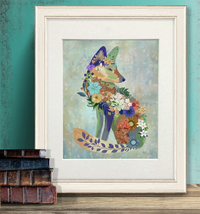 Fantastic Florals Fox, Sitting, Art Print, Canvas, Wall Art | Print 14x11inch