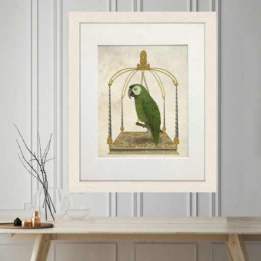 Green Parrot on Swing, Bird Art Print, Canvas, Wall Art | Print 14x11inch