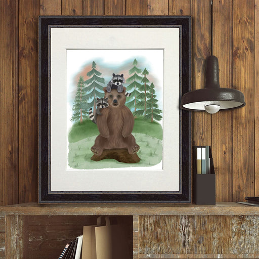 Bear and Raccoon Friends, Art Print, Canvas, Wall Art | Print 14x11inch