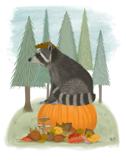 Raccoon On Pumpkin, Art Print, Canvas, Wall Art | FabFunky