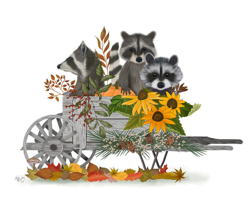 Raccoon & Wheelbarrow, Art Print, Canvas, Wall Art | FabFunky