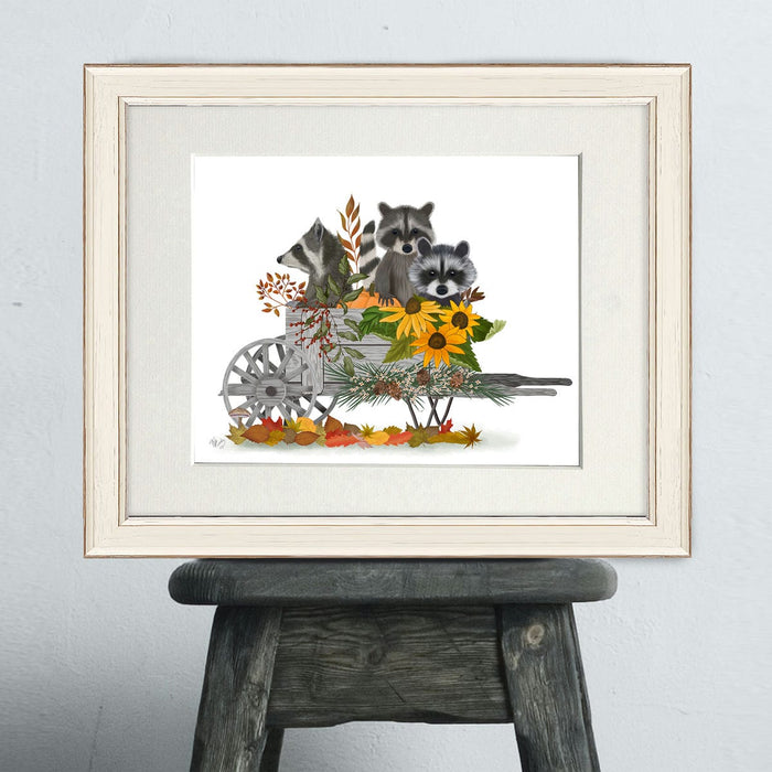 Raccoon & Wheelbarrow, Art Print, Canvas, Wall Art | Print 14x11inch