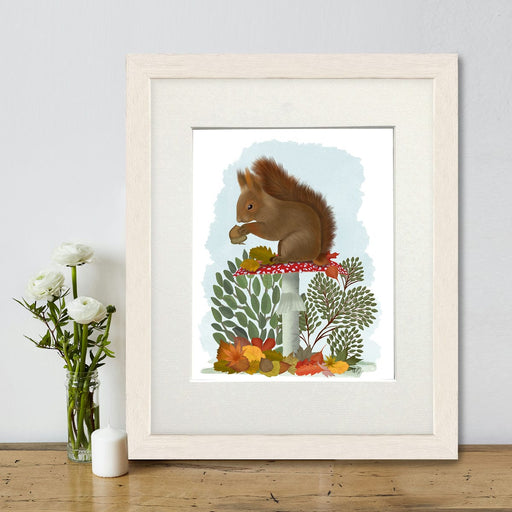 Red Squirrel On Mushroom, Art Print, Canvas, Wall Art | Print 14x11inch