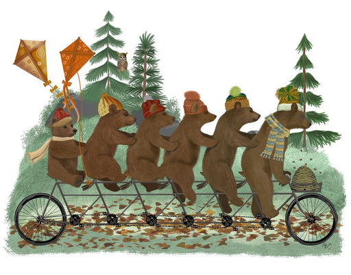 Bear Family Autumn Bike Ride, Art Print, Canvas, Wall Art | FabFunky