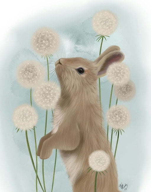 Rabbit In Dandylions, Art Print, Canvas, Wall Art | FabFunky