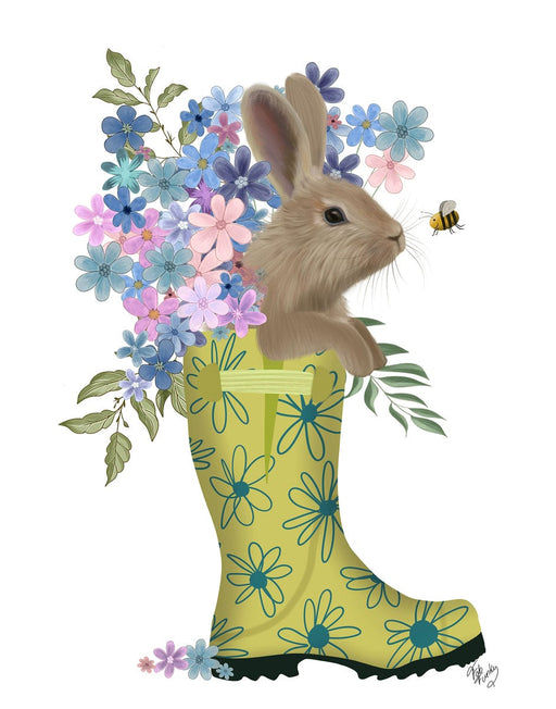 Bunny Rabbit in welly with bee, Art Print, Canvas, Wall Art | FabFunky