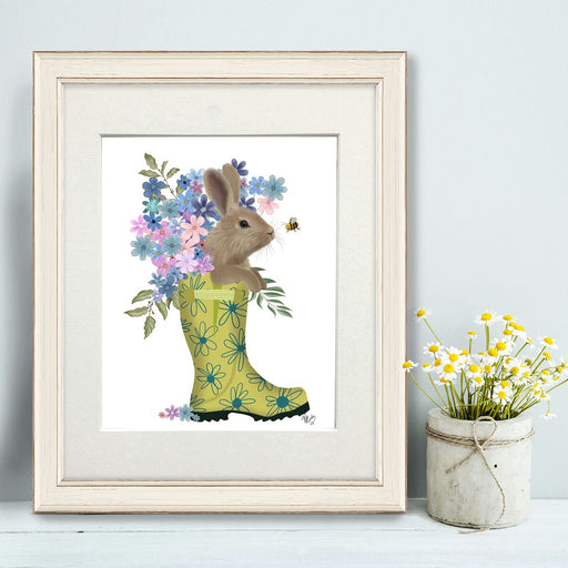 Bunny Rabbit in welly with bee, Art Print, Canvas, Wall Art | Print 14x11inch
