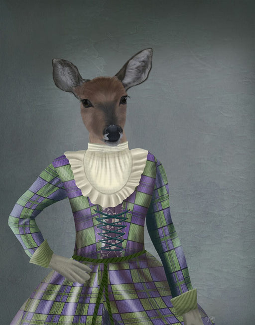 Scottish Deer Lady Elspeth, Portrait, Art Print, Canvas, Wall Art | FabFunky