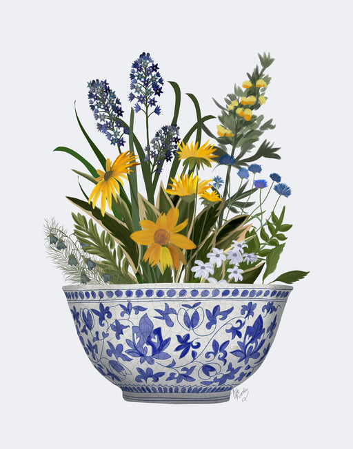 Chinoiserie Bowl with Wild Flowers 1, Art Print, Canvas art | FabFunky