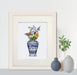 Chinoiserie Crane Vase and Wildflowers, Art Print, Canvas art | Print 14x11inch