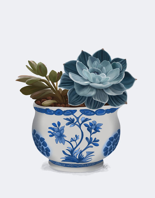 Echeveria in Blue 2, Chinoiserie Art Print, Canvas art | FabFunky