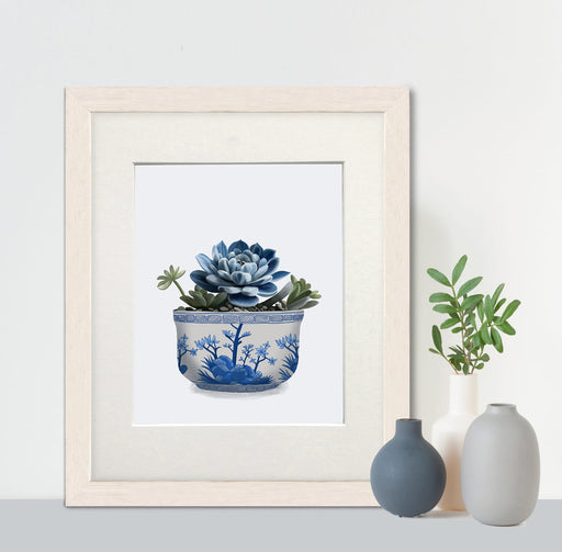 Echeveria in Blue 3, Chinoiserie Art Print, Canvas art | Print 14x11inch