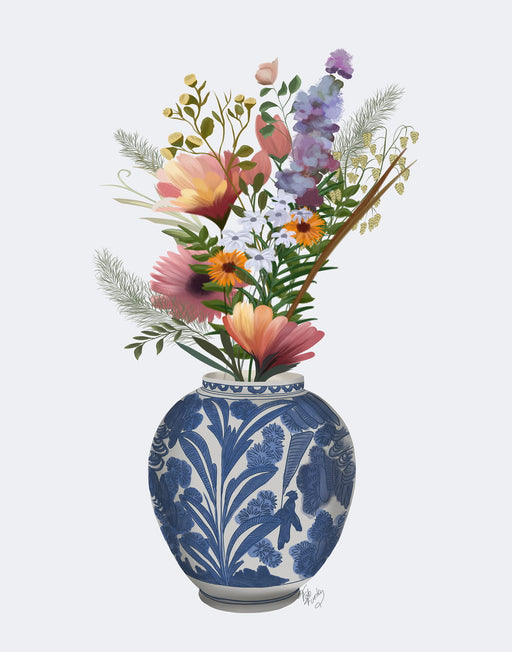Ginger Jar with Wildflowers 1, Chinoiserie Art Print, Canvas art | FabFunky