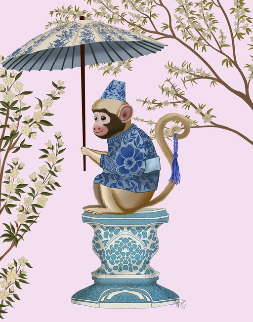 Monkey On Plinth 1, Chinoiserie Art Print, Canvas art | FabFunky